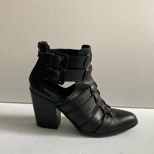 ALDO Black Leather Booties!!! Block Heel !!!